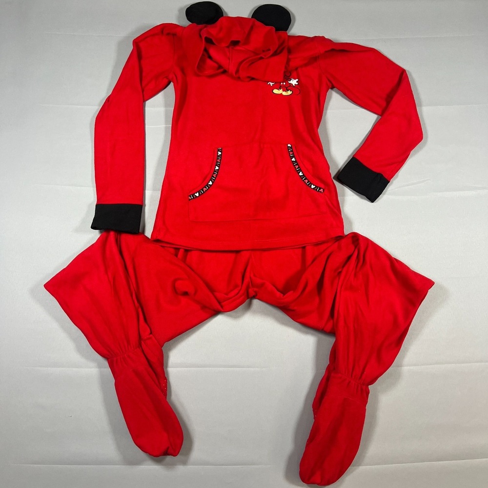 Disney Mickey Mouse Pajama Set Women Small Red Kangaroo Pockets Sleepwear